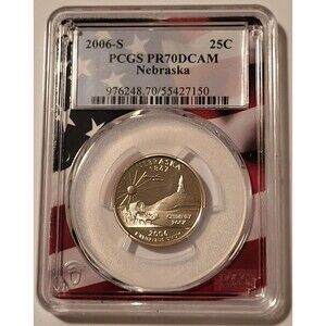 2006 S Clad Nebraska State Quarter Proof PR70 DCAM PCGS Flag Frame Holder